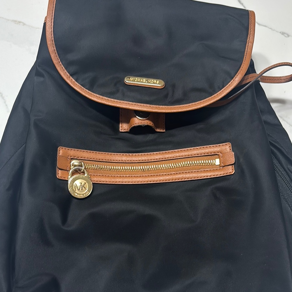 Michael Kors Black and Tan Backpack with Leather Accents - Picture 12 of 13